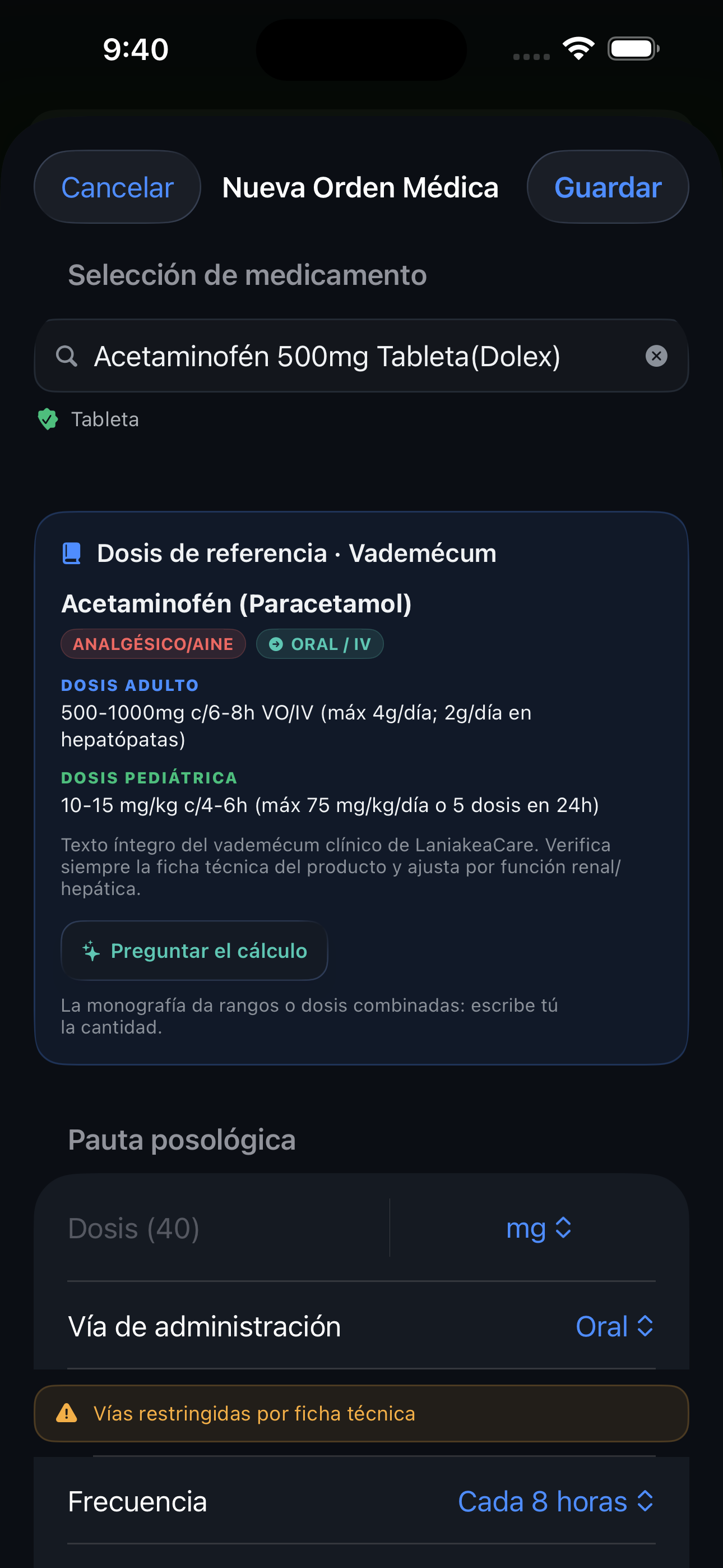 Fórmula médica con la dosis del vademécum