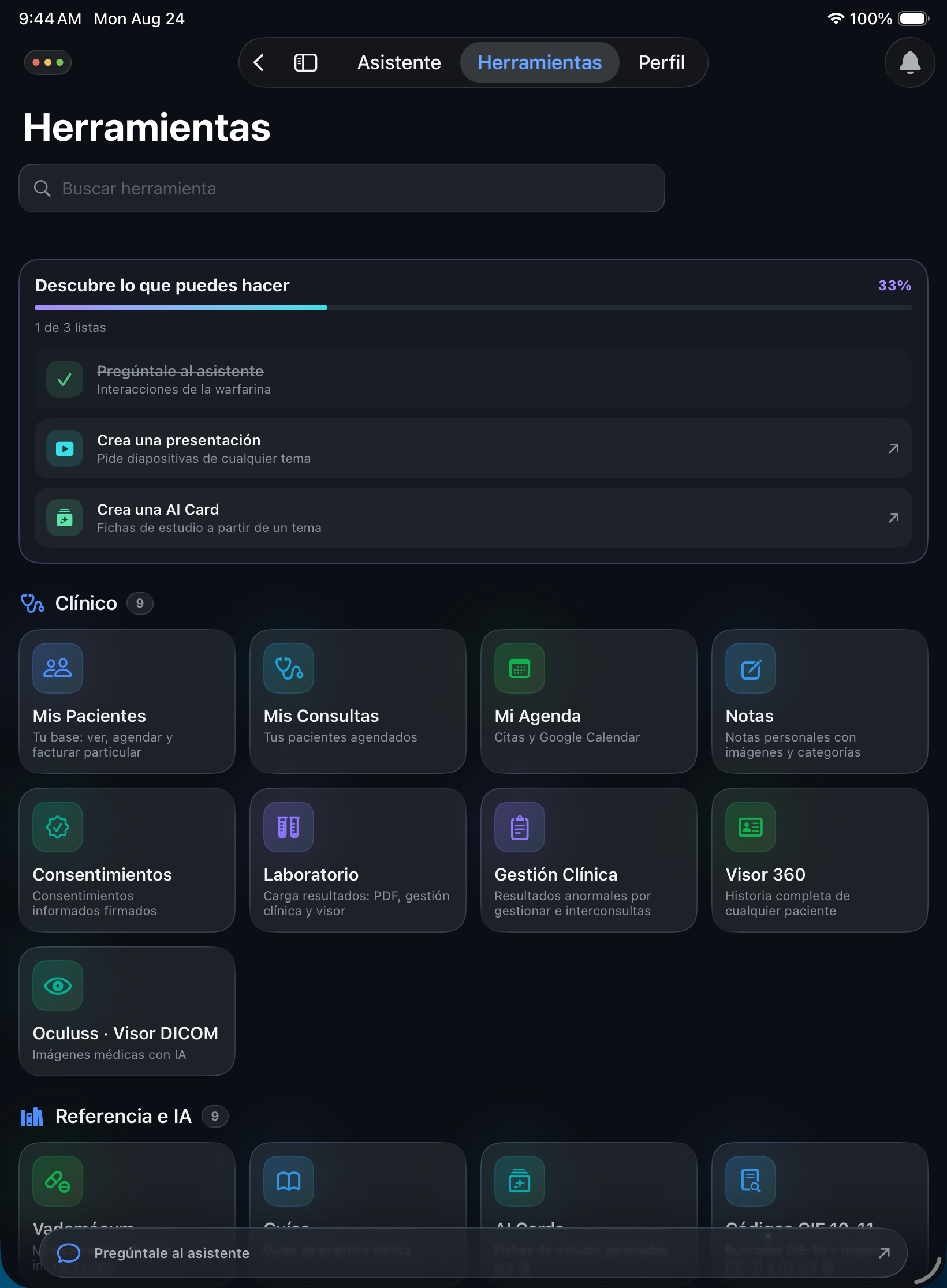 Todas las herramientas clínicas en iPad