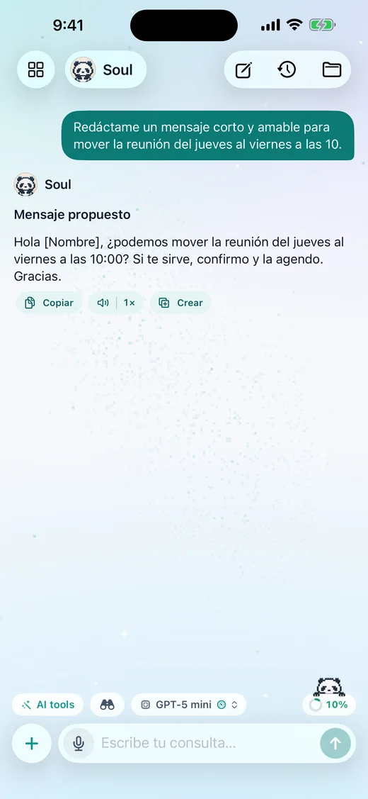 Soul en el iPhone, respondiendo a un pedido en el chat