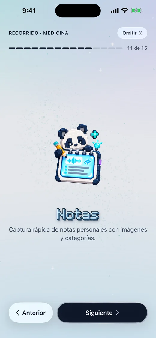 Notas, en el recorrido de la app en el iPhone